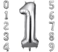OFFCUP Globo Número 1, Plata Birthday Numbers Globo 101 cm Grande Foil Globos 40 Inch Helio Globos para Decoraciones de Fiestas Cumpleaños de niñas y niños, Aniversario de Graduación (1, Plata)
