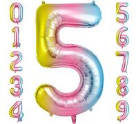 OFFCUP Globo Número 5, Gradiente Birthday Numbers Globo 101 cm Grande Foil Globos 40 Inch Helio Globos para Decoraciones de Fiestas Cumpleaños de niñas y niños, Aniversario de Graduación,5 Gradiente