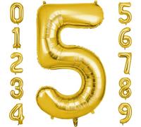 OFFCUP Globo Número 5, Oro Birthday Numbers Globo 101 cm Grande Foil Globos 40 Inch Helio Globos para Decoraciones de Fiestas Cumpleaños de niñas y niños, Aniversario de Graduación (5, Oro)