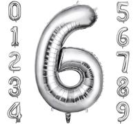 OFFCUP Globo Número 6, Plata Birthday Numbers Globo 101 cm Grande Foil Globos 40 Inch Helio Globos para Decoraciones de Fiestas Cumpleaños de niñas y niños, Aniversario de Graduación (6, Plata)