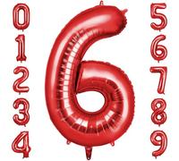 OFFCUP Globo Número 6, Rojo Birthday Numbers Globo 101 cm Grande Foil Globos 40 Inch Helio Globos para Decoraciones de Fiestas Cumpleaños de niñas y niños, Aniversario de Graduación (6, Rojo)
