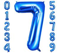 OFFCUP Globo Número 7, Azul Birthday Numbers Globo 101 cm Grande Foil Globos 40 Inch Helio Globos para Decoraciones de Fiestas Cumpleaños de niñas y niños, Aniversario de Graduación (7,Azul)