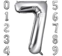 OFFCUP Globo Número 7, Plata Birthday Numbers Globo 101 cm Grande Foil Globos 40 Inch Helio Globos para Decoraciones de Fiestas Cumpleaños de niñas y niños, Aniversario de Graduación (7, Plata)