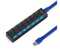 OFFCUP Hub USB 3.0, 7 En 1 Ladron con 1 USB 3.0 Y 6 Usbs 2.0, Distribuidor Usbs con Interruptor Independiente Indicador LED, Divisor con Cable de 52cm de Largo para PC/Ordenador