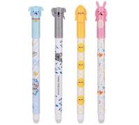 OFFCUP Juego de 4 Bolígrafos de Gel Borrable, 0,5 mm Bolígrafos Tinta Borrable, Punta Esférica para Eliminar la Tinta sin Consumir la Hoja, Animales para Oficina Escuela Papelería, Azul (C)