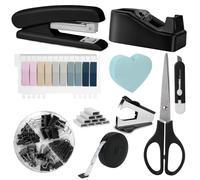 OFFCUP Kit de Papelería de Oficina, Grapas Acrílicas, Juego de Grapas Incluir Soporte para Cinta, Qquitagrapas, Tijeras, Notas Adhesivas, para Suministros de Oficina, Hogar y Escuela - Negro