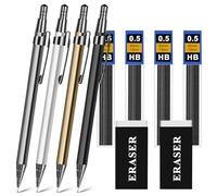 OFFCUP Metálica Portaminas, 4 PCS Portaminas 0.5MM Mechanical Pencil Set con 4 Tubos Minas y 2 Goma de Borrar para Dibujo Artístico, Escritura, Bocetos Portaminas