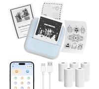 OFFCUP Mini Impresora para Movil, Impresora Fotográfica con 6 Rollos de Papel Térmico, Bluetooth Inalámbrico Portátil Impresora Termica, Impresora de Calcomanías para Teléfono Android iOS (Azul)