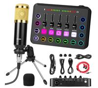OFFCUP Paquete de Equipo de Podcast, Interfaz de Audio y Micrófono de Condensador con Trípode, Mezclador de DJ y Tarjeta de Sonido en Vivo para Podcast Transmisión Voz PC Smartphone