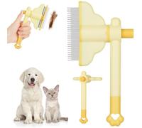 OFFCUP Peine Autolimpiante para Mascotas, Giratorio Ensanchado Cepillo de Pelo y Pulgas, Peine Antipulgas Autolimpiable para Mascotas con Botón de Liberación, Apto para Gatos y Perros (Amarillo)