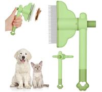 OFFCUP Peine Autolimpiante para Mascotas, Giratorio Ensanchado Cepillo de Pelo y Pulgas, Peine Antipulgas Autolimpiable para Mascotas con Botón de Liberación, Apto para Gatos y Perros (Verde)