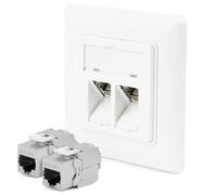 OFFCUP Placa de Pared Ethernet, 1 Pcs Módulo Keystone, RJ45 Placa de Pared, CAT6 Salida de 2 Puertos con Blindado para Instalación de Cable Ethernet