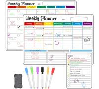 OFFCUP Planificador Semanal Magnetico, 3pcs Planificador Mensual Magnetico con 6 Rotuladores de Color y 1 Borrador, Calendario Magnético Nevera, para Lista de Compra, Planificador Familiar