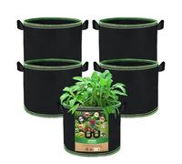 OFFCUP Plant Grow Bags, 5pcs 7 Gallon Planter Bags, Breathable Nonwoven Fabric Pots Vegetables Tomato Flower Plant Container with Handles for Garden Vegetable Flower Plant Fruits Outdoor (Black)