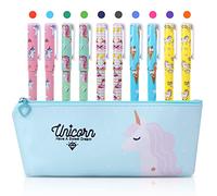 OFFCUP Unicornio Papeleria Regalo, Papeleria Regalo con Unicornio Estuches de Lápices y 10pcs Pluma de Gel de Color, Impermeable Unicornio Estuche Escolar, Regalo para Niños 6 7 8 9 10 años - Verde