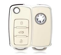 OFFCURVE Funda Llaves Coche Carcasa Llave, Funda Mando Coche Carcasa Mando 3 Botones Apta para VW Volkswagen Polo Golf 4/5/6 Multivan T5 Caddy Jetta Bora Superb Passat Skoda Fabia Seat Ibiza