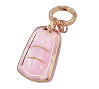 OFFCURVE Funda para llavero Cadillac con llavero, funda de TPU suave para Cadillac Escalade 2015-2019 CTS XTS ATS STS XT4 XT5 CT6 SRX accesorios de coche, rosa/patrón aleatorio