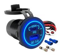 Offgridtec Adaptador de carga para vehículos, toma USB dual 12V/24V con 65W USB-C y 18W USB-A, interruptor de encendido/apagado, cubierta de protección, carcasa de PA66 y cobre, IP66, Universal para