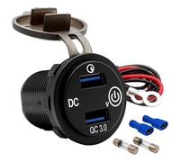 Offgridtec Adaptador de carga para vehículos, toma USB dual 12V/24V con puerto USB-C y USB-A (cada uno de 18W), interruptor de encendido/apagado, cubierta de protección, carcasa de PA66 y cobre