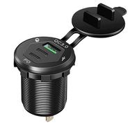 Offgridtec Adaptador de carga para vehículos, tomacorriente USB triple 12V/24V con 2 puertos USB-C y 1 puerto USB-A (cada uno de 18W), carcasa protectora, carcasa de aluminio, protección contra agua y