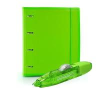 Office Box Carpeta & - 4 Anillas - 100 Hojas - 10 Separadores Xtra - 80 Stickers y Cierre de Goma - Ideal Para tus Apuntes en Anillas - 12 Colores - 100% Reciclable. (Verde Claro + Corrector R10)