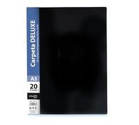 Office box - Carpeta de Fundas DELUXE en color Negro y Tamaño A3 con 20 Fundas Ultra Cristal y Lomo Personalizable Ideal para presentac iones, conservar o archivar.
