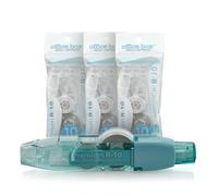 office box Corrector en Cinta Premium R10 Recargable - 10 m x 4,2 mm - Retráctil, Escritura Inmediata, Invisible en Fotocopias - Value Pack 1 Corrector + 3 Recambios = 40 m de cinta. (Pack 3 + Azul)