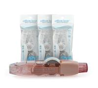 office box Corrector en Cinta Premium R10 Recargable - 10 m x 4,2 mm - Retráctil, Escritura Inmediata, Invisible en Fotocopias - Value Pack 1 Corrector + 3 Recambios = 40 m de cinta. (Pack 3 + Rosa)