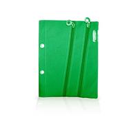 Office Box Estuche para llevar en tu carpeta de anillas - Gran capacidad con Cierres de Cremallera y tirador exclusivo. Lavable y de gran resistencia, Fabricado en Poliéster. (Verde Oscuro)