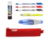 office box Estuche Porta lápices Mini Rectangular Neoprene- Estuche Escolar con Cierre de Cremallera de Doble Ancho con Tirador Exclusivo. Lavable, Fabricado en Neopreno. (Rojo + Pack)