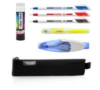 office box Estuche Porta lápices Mini Rectangular Neoprene- Estuche Escolar con Cierre de Cremallera de Doble Ancho con Tirador Exclusivo. Lavable, Fabricado en Neopreno. (Negro + Pack)