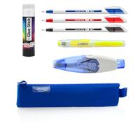 office box Estuche Porta lápices Mini Rectangular Neoprene- Estuche Escolar con Cierre de Cremallera de Doble Ancho con Tirador Exclusivo. Lavable, Fabricado en Neopreno. (Azul Oscuro + Pack)