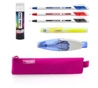office box Estuche Porta lápices Mini Rectangular Neoprene- Estuche Escolar con Cierre de Cremallera de Doble Ancho con Tirador Exclusivo. Lavable, Fabricado en Neopreno. (Fucsia + Pack)