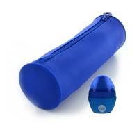 office box Estuche Porta Todo Redondo de Silicona con Cierre de Cremallera, Lavable y Muy Resistente para Material Escolar o como Neceser, Colorline by (Azul Oscuro + Sacapuntas)