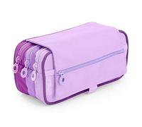 office box Estuche Triple Blush Pastel el Original- Porta Lápices de 3 Grandes apartados con Cierre de Cremallera, Múltiples Bolsillos, Horario e identificador. (Morado)
