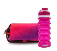 office box Estuche Triple Blush Pastel el Original- Porta Lápices de 3 Grandes apartados con Cierres de Cremallera, Múltiples Bolsillos y Horario e identificador. (Colormix-Rojo + Bwater)