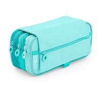 office box Estuche Triple Blush Pastel el Original- Porta Lápices de 3 Grandes apartados con Cierres de Cremallera, Múltiples Bolsillos y Horario e identificador. (Verde)