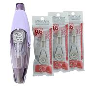 office box - Pack 1 Cinta Correctora Recargable Retráctil SUPER R6 + 3 Recambios - Ancho 4.2 mm x 6 metros de alto poder cubriente y secado instantáneo. (Morado)