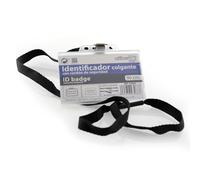 Office Box - Pack 5 Ud. Cinta Colgante de 90 cms. en Nylon con Tarjetero Identificador Extra Rígido de 9 x 5.5 cm con Sistema Anti-Tirones y Pinza Metálica. (Negro)