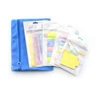 Office Box Pack de Notas Adhesivas Fluorescentes BLUSH - 4 formatos (Flechas, Bloque, Marcadores y Tiras Index) + Estuche portatodo de regalo para anillas, PET transparente, reposicionables
