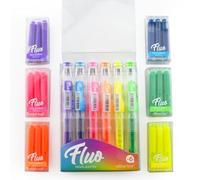 office box Pack de Subrayadores Fluorescentes FLUO Recargables - 6 marcadores + 6 recambios + estuche portatodo de regalo, punta biselada precisa, lavables (Fluo Pack 6 + 6 Recambios)