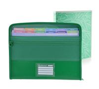 Office Box - Pack Vuelta al Cole: Carpeta Clasificadora VISION 12 Divisiones y estuche frontal + 80 Adhesivos Cierre Cremallera + Carpeta 4 Anillas 40 mm -Colorline (Verde Oscuro + Carpeta Anillas)