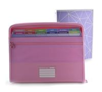 Office Box - Pack Vuelta al Cole: Carpeta Clasificadora VISION 12 Divisiones y estuche frontal + 80 Adhesivos Cierre de Cremallera + Carpeta 4 Anillas 40 mm -Colorline (Rosa + Carpeta Anillas)