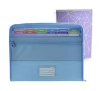 Office Box - Pack Vuelta al Cole: Carpeta Clasificadora VISION 12 Divisiones y estuche frontal + 80 Adhesivos Cierre de Cremallera + Carpeta 4 Anillas 40 mm -Colorline (Azul Claro + Carpeta Anillas)