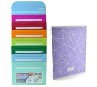 Office Box - Pack Vuelta al Cole: Carpeta de gomas desplegable con 7 departamentos y Colgador metálico, Tarjeta Horario Frontal y Gran Capacidad + Carpeta 4 Anillas 40 mm by Colorline (Azul Claro)