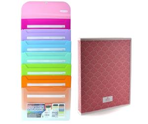 Office Box - Pack Vuelta al Cole: Carpeta de gomas desplegable con 7 departamentos y Colgador metálico, Tarjeta Horario Frontal y Gran Capacidad + Carpeta 4 Anillas 40 mm by Colorline (Rosa)
