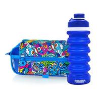 office box - Pack Vuelta al Cole: Estuche Triple + Botella de Silicona Plegable BWater - Lavable y Resistente para durar Todo el Curso por un Precio único. (Space+Bwater)