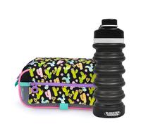 office box - Pack Vuelta al Cole: Estuche Triple + Botella de Silicona Plegable BWater - Lavable y Resistente para durar Todo el Curso por un Precio único. (Cactus+Bwater)