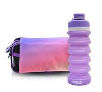 office box - Pack Vuelta al Cole: Estuche Triple + Botella de Silicona Plegable BWater - Lavable y Resistente para durar Todo el Curso por un Precio único. (ColorMixMorado+Bwater)
