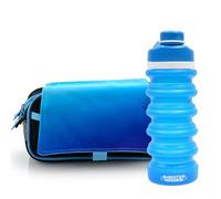 office box - Pack Vuelta al Cole: Estuche Triple + Botella de Silicona Plegable BWater - Lavable y Resistente para durar Todo el Curso por un Precio único. (Colormix-Azul+Bwater)